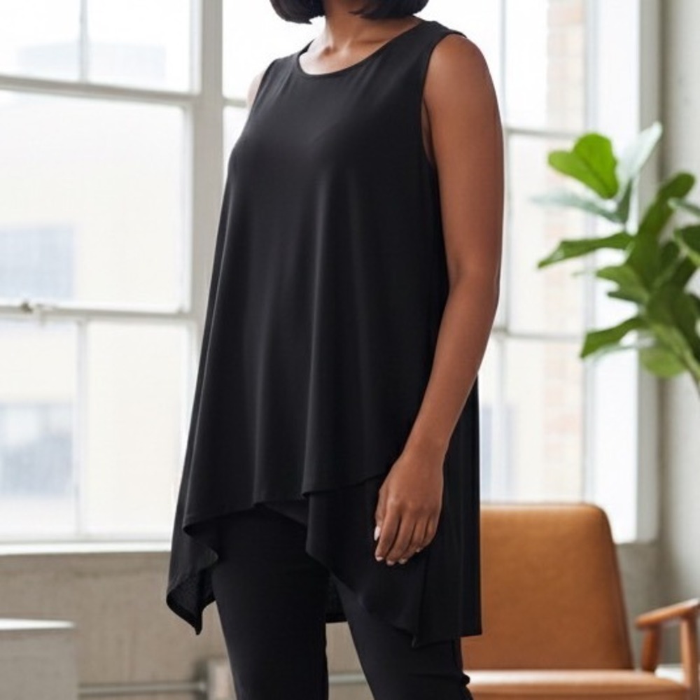Worthington Woman Black Sleeveless Tulip‎ Hem Tunic Top 0X Plus Criss-Cross